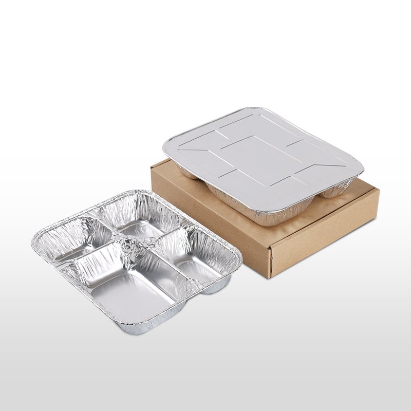 多格餐盒小四格锡纸盒带纯铝盖带飞机盒套盒850ml